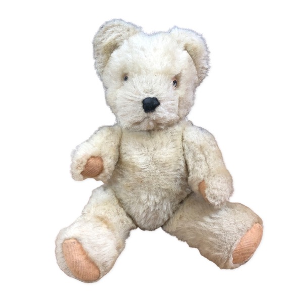 Vintage Blonde Mohair Stuffed Bear Peach Paws and Black Satin Nose Jointed - Picture 1 of 5